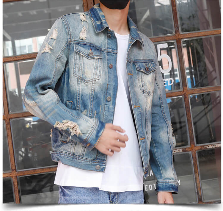 Men's Slim Denim Jacket Vintage Jacket Ripped Urban Jean Coats – HiHalley