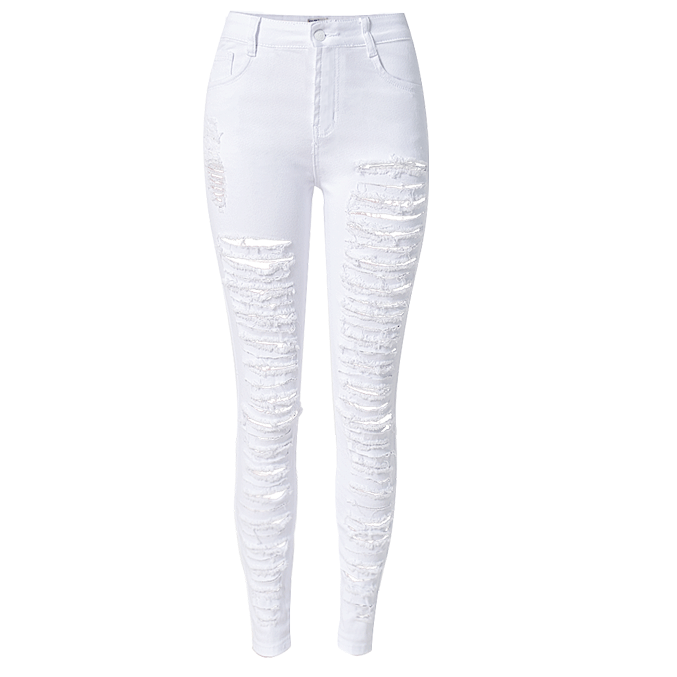 Individuality White High Waist Pencil Pants Women's Ripped Jeans – HiHalley