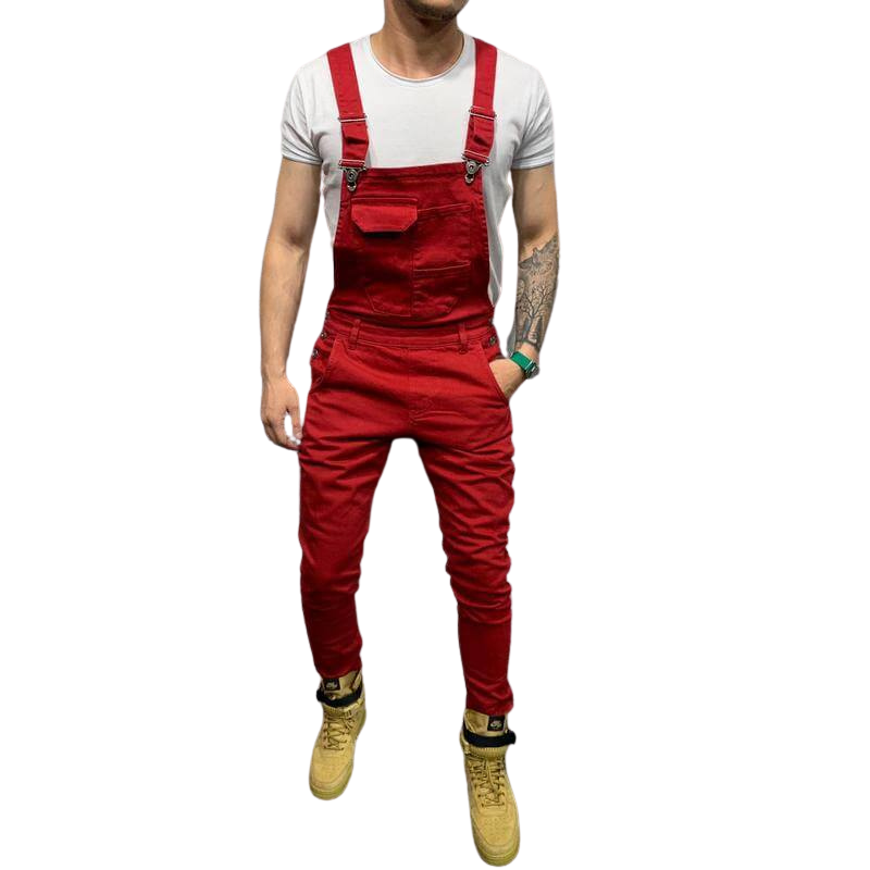 Men's Mid Waisted Jeans Classic Denim Bib Overalls Denim Jumpsuit ...