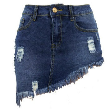 Women Stretch Irregular Frayed Hem Mini Denim Jean Skirt – HiHalley